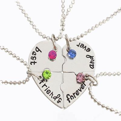 China High Quality Fashion Selling Best Friends Heart Engrave Pendant Necklace Set 4pcs Diamond Charms Friendship Necklaces Women Colorful for sale