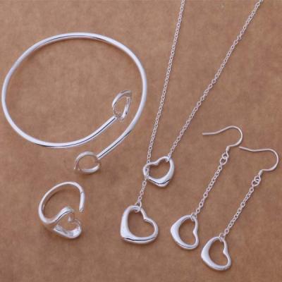 China High Quality Fashion Jewelry Ladies Tasty Silver 4pcs Set Earrings Ring Set Heart Charms Necklace Bracelets For Women Accessories for sale