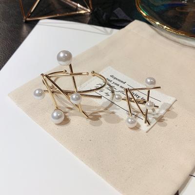 China Vintage High Quality European and American Gold Plated Women Jewelry Set Irregular Exaggerated Open Rings Retro Pearl Cuff Bracelets Jewelry for sale