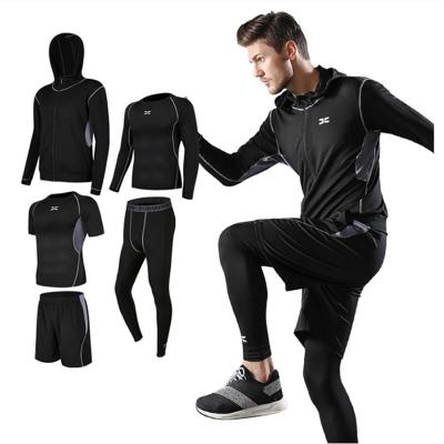 China Breathable Fitness Yoga Sportswear Gym Quantity Seamless Spandex Nylon Set Adults Wholesale 5 Pieces Men Sport Jogging Suit for sale