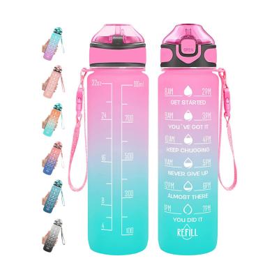 China Factory Wholesale Sustainable 32oz Fashion Outdoor Gym Bottle Custom Motivational Time Marker Sports Reusable Plastic Water Bottle for sale