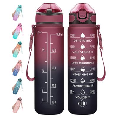 China Sports 32oz Bpa Viable Fitness Gym Outdoor Leak Free Plastic Motivational Large Water Bottle Customized Logo With Time Marker for sale