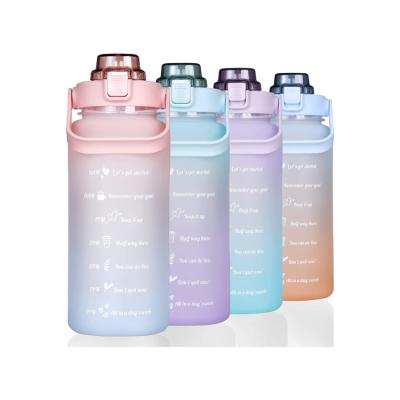 China Hot Sale Large Water Bottle 2000ml Straw Time Marker Water Bottle Bpa Free Fitness Motivational Water Bottle Viable for sale