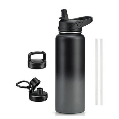 China Custom Logo Viable Sports Water Bottle 32oz Vacuum Flask Stainless Steel Water Bottle With New Straw Lid Wide Handle for sale