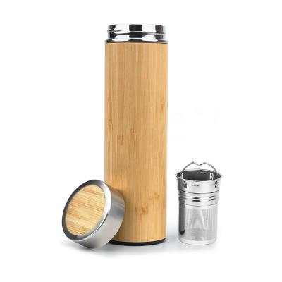 China Sustainable High Quality Healthy Double Wall Insulated Custom Logo Straight Stainless Steel Travel Outdoor Tea Coffee Bamboo Thermos Mug for sale