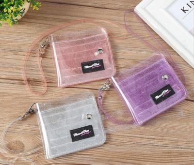 China Luxury Neck Wallet Glitter Gel Glitter PVC Card Clip Silver Girl Blingbling PVC Wallet Folding Card Holder Pocket Purse Transparent Clear Clear for sale