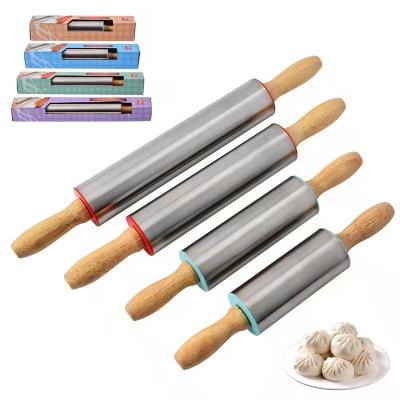 China Non-Stick Pressing Pin Stainless Steel OAK Flour Stick Kitchen Baking Tool Lightening Wooden Noodle Viable Labor for sale