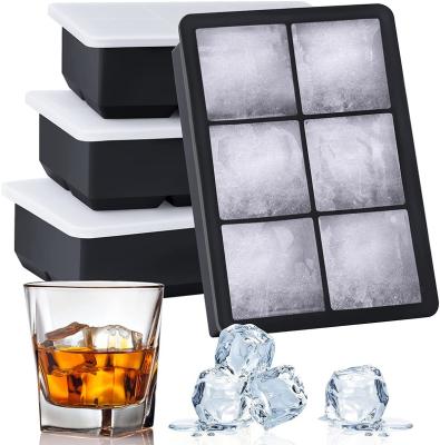 China Sustainable Silicone Ice Cube Trays For Making 6 Pcs Large Ice Cubes, Reusable Ice Molds With Removable Lids For Chilling Whiskey Cocktail for sale