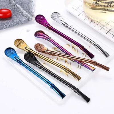 China Sustainable Environmental Protection Filter Spoon Yerba Mate, Stainless Steel Tea Straw Spoon Used For Beverage Coffee Stirring Filter Spoon for sale