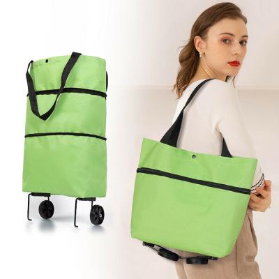 China Folding Supermarket Tug Bag Hand Truck Eco-Friendly Wheel Bag Cloth Oxford Shopping Cart Zipper Storage Clutch for sale