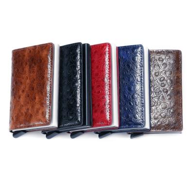 China Latest/Fashion RFID Protecting Aluminum Alloy Credit Cards Case Men Wallet Ostrich Pattern Anti-theft Card Holder for sale