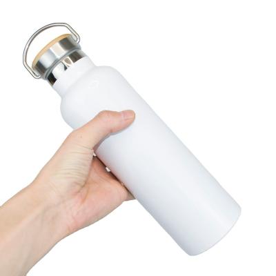 China Viable Hot Selling 18/8 Stainless Steel Sports Water Bottle Insulated Thermos Narrow Mouth Flask With Bamboo Lids Logo Custom Made for sale