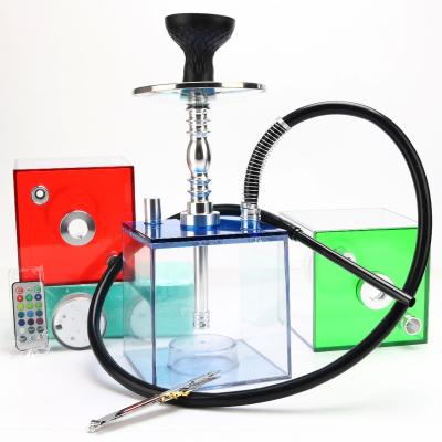 China Acrylic hookah with light transparent transparent high quality led square hookah instant light shisha for sale