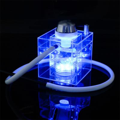 China Acrylic hookah with led sheesha square cube hookah box acrylic shisha in shisha LED light wholesale transparent light with led light for sale