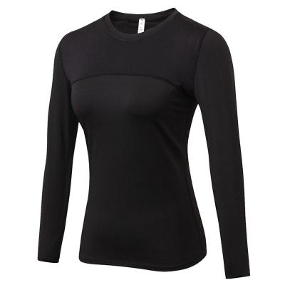 China Breathable Women's Fitness Running Yoga Tight T-Shirt Sweat Quick Dry Mesh Stitching Stretch Long Sleeves for sale