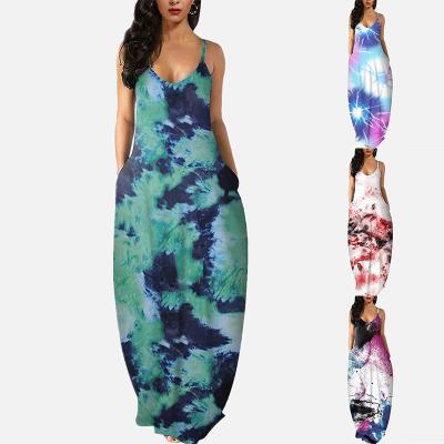 China Breathable Maxi Dress Loose Comfortable Pocket Tie Dye Summer Dresses Women Long Beach Wholesale Custom Dress for sale