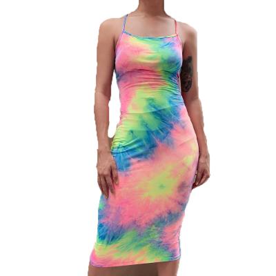 China High Quality Breathable Summer Dresses Wholesale Fashion Slimming Tie Dye Bodycon Dress Custom Women Backless Dresses for sale