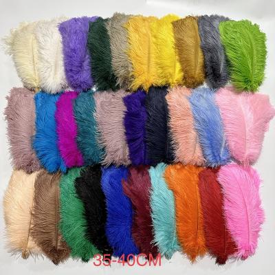 China Decorations 35-40 cm Ostrich Feathers Trim Ribbon Feathers Sewing Fringe Ostrich Boa Feather Trim for Pyjamas Stain Silk Blazer Dress for sale