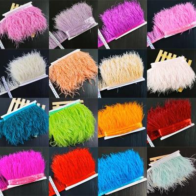 China Feather Handcraft Wholesale White Black Pink Red Ostrich Feather Fringe Trim 8-10cm For Dance Costumes Dresses for sale