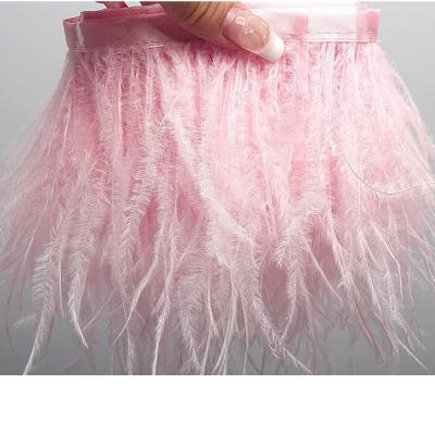 China Feather Handcraft 8-10cm Dyed Top Quality Ostrich Feather Trims Colorful Fringe Ostrich Feathers Trimming for Clothes Decoration for sale