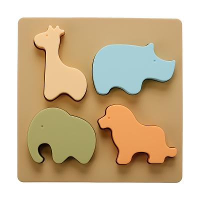 China 2022 New Educational Design Sea Animals BPA Free Silicone Toys Kids Educational 5 Animals In 1 Easy Puzzle Tray For Kids for sale