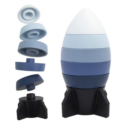 China Non-toxic ODM Silicone Rocket Stacking Toy OEM Logo New Silicone Stacking Toy Baby Silicone Teething Toys for sale