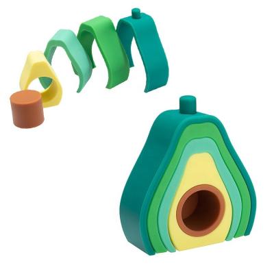 China Hot Organic Building Toy OEM ODM Avocado Silicone Teether Food Grade Baby Teether BPA FREE Stacking Toy Set for sale