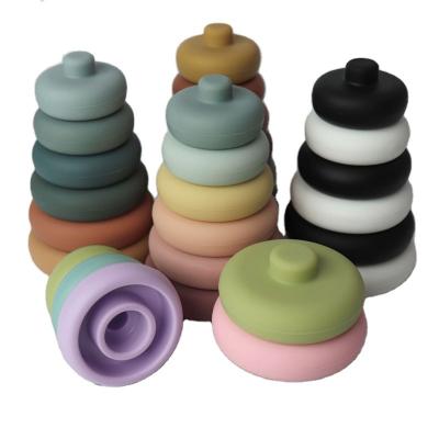 China 2022 Baby Building Toy Free Sample Custom Food Grade Silicone Teether Material Toys Educational Round Stacking Toys for sale