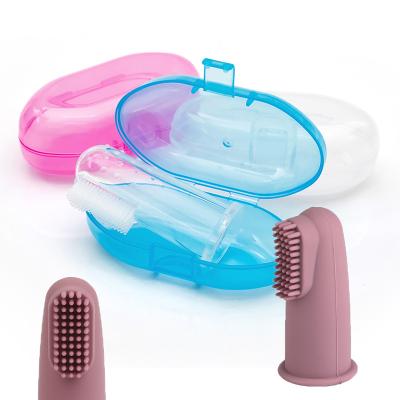 China Foldable transparent soft baby finger toothbrush eco-friendly silicone dog and children's toothbrush with storage box for sale