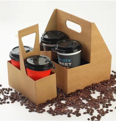 China Biodegradable Kraft Paper Cup Holder 2/4/6 Cup Coffee Milk Tea Takeout Packaging Box for sale