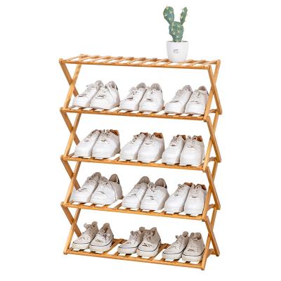 China Amazon Viable Top Selling Portable Modern Bamboo Tiered Wooden Wooden Folding Shoe Rack Shoes Display Rack for sale