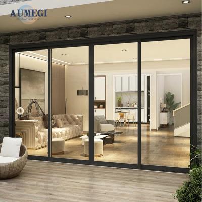 China Waterproof Aumegi soundproof energy saving aluminum sliding door price tempered glass patio shower glass sliding door for sale