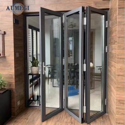 China Sound Insulation Aumegi Design Thermal Insulation Wall Thickness 2.0mm Folding External Bifold Door for sale