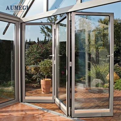 China Sound Insulation Aumegi Oem Service Double Glazing Bi Folding Glass Door Bifold Interior Doors for sale