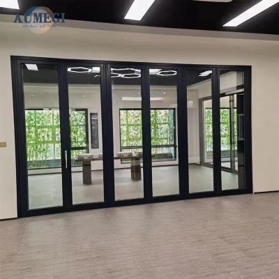 China Sound Insulation Aumegi Made in Guangdong Residential Patio Doors Wall Thickness 2.0mm Exterior Bi Folding Door Bifold Aluminium Doors for sale