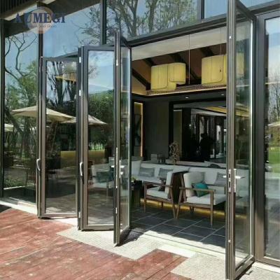 China Sound Insulation Aumegi Brand New Design Double Glazing Aluminum Exterior Bi Folding Double Bifold Door for sale