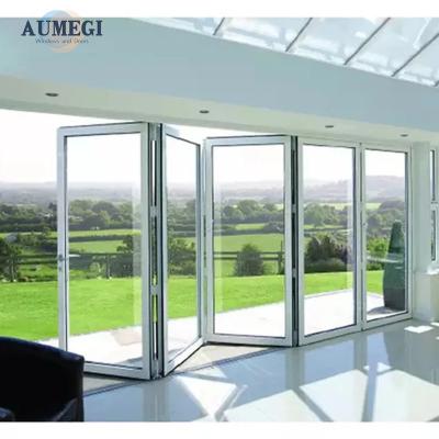 China Sound Insulation Aumegi Oem Service Frosted Glass Bi-Fold doors Toilet Folding Interior Bifold Door for sale