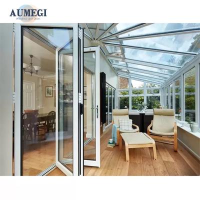 China Sound Insulation Aumegi Wall Thickness 1.5mm Internal Folding Glass Door Bifold Doors Interior Bi folding Doors for sale