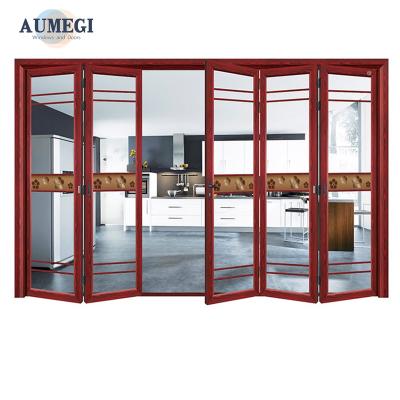 China Sound Insulation Aumegi Bi-Fold doors Thermal Insulation Kitchen Folding Door Bifold Interior Doors for sale