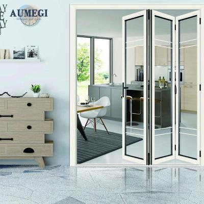 China Sound Insulation Aumegi Best Price Wall Thickness 1.2mm Folding Door For Restaurant Bifold Interior Doors for sale