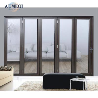 China Sound Insulation Aumegi Factory Wholesale Low-E Glass Folding Partition Interior Bifold Door for sale