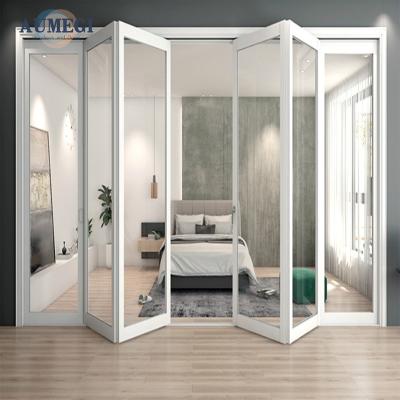 China Sound Insulation Aumegi High Quality Wall Thickness 1.5mm Cheap Folding Glass Interior Bifold Door for sale