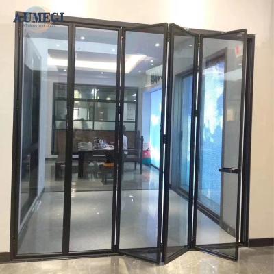 China Sound Insulation Aumegi Windproof Slim Frame Folding For Restaurant Interior Bifold Door for sale