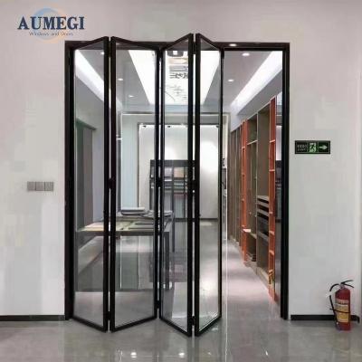 China Sound Insulation Aumegi Cheap Price Custom Slim Frame Plexiglass Folding Interior Bifold Door for sale