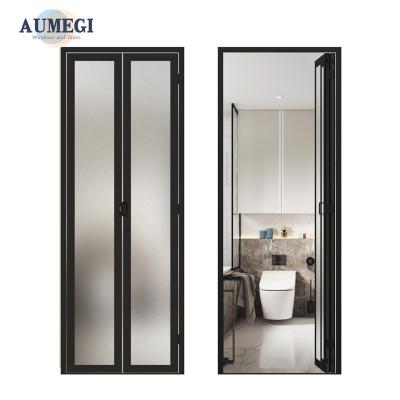 China Sound Insulation Aumegi Good Price Custom Slim Frame Bathroom Door Folding Aluminium Bifold Doors for sale