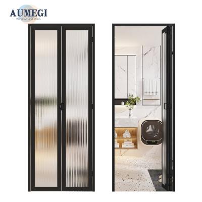 China Sound Insulation Aumegi Good Price Oem Service Slim Frame Toilet Folding Door Bifold Glass Doors for sale