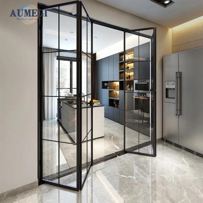 China Sound Insulation Aumegi Excellent Quality Soundproof Narrow Frame Toilet Folding Door Bifold Aluminium Doors With Grilles for sale