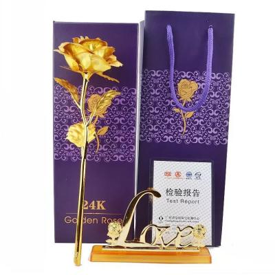 China 2022 Luxury Creative PVC Mothers Day Gift 24K Foil Gold Rose For Valentines Day Rose Flower Artificial 24K Gold for sale