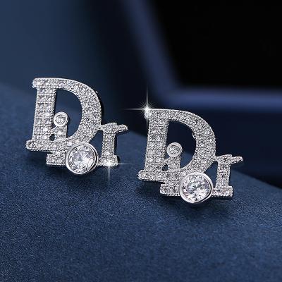 China 2022 Famous Hiphop Designer Jewelry Brands Earrings For Women Party 925 Silver Diamond Letter D Design for sale