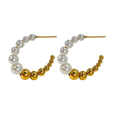 China New Africa 18k Gold Plated Stainless Steel Pearl Hoop Earrings Women's Fashion Lady Jewelry Accessories Aretes 2022 for sale